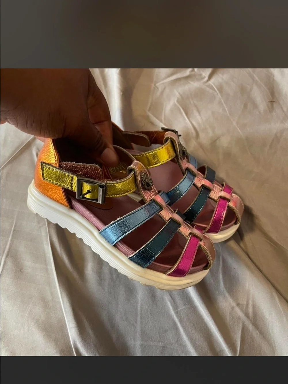 Kurt Geiger Kids Metallic Multi-Strip Gladiator Sandals - Pink, Blue, Yellow